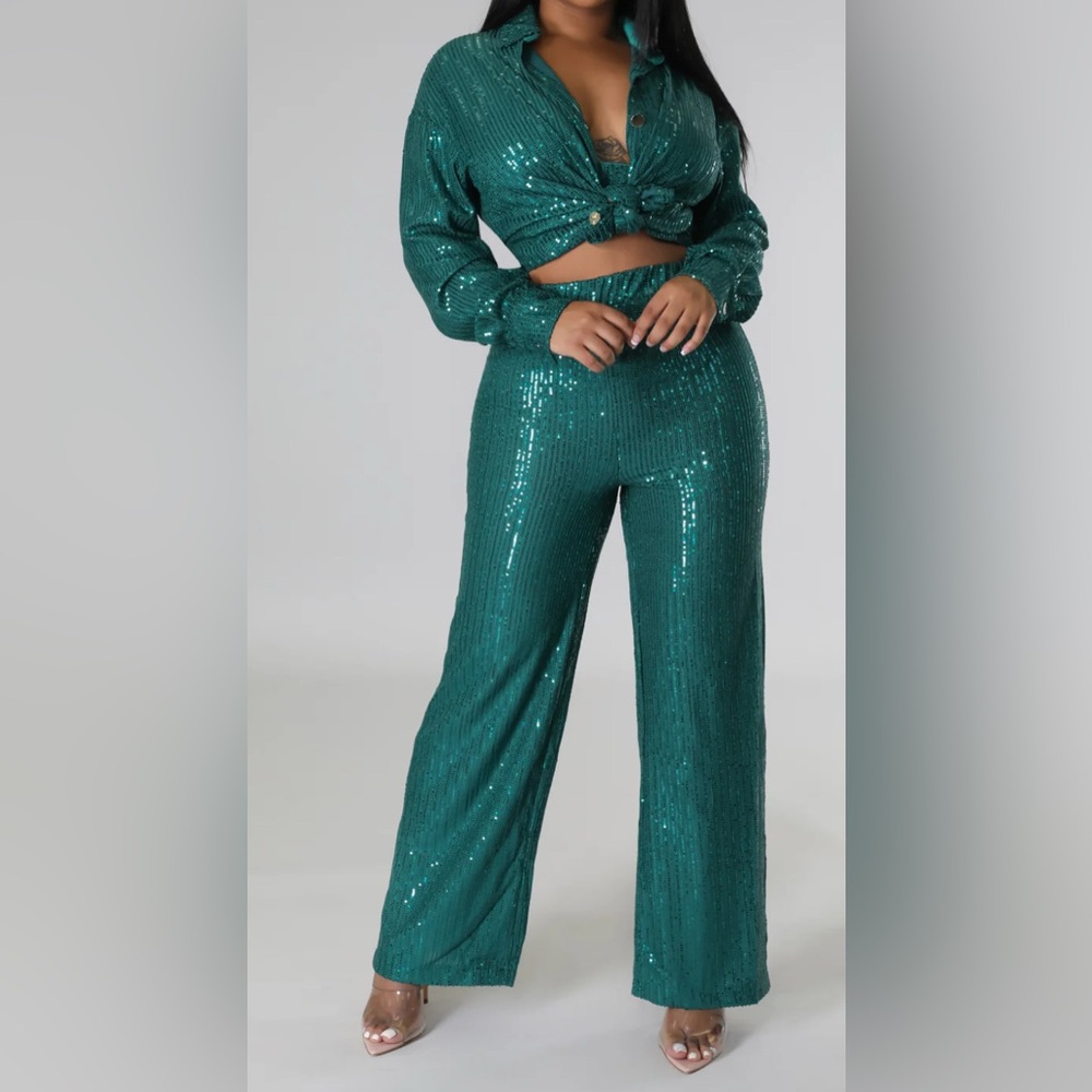 Sequin Green Pantsuit - image 13